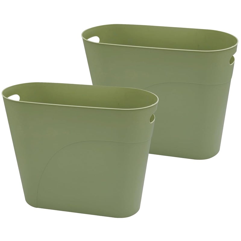 ROYFACC Small Trash Can Plastic Bathroom Wastebasket 3.2 Gallon Slim Garbage Container Bin with Handle for Home Kitchen Bathroom Bedroom Office, 2 Pack (Green) - Image 1